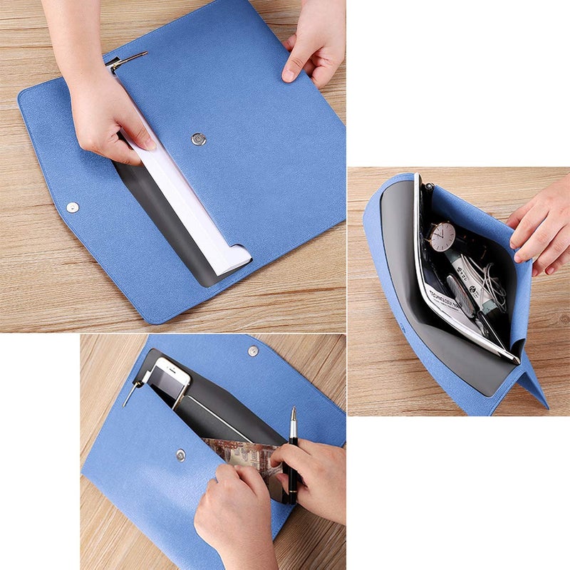 Enyuwlcm PU Leather A4 File Folder Document Holder Waterproof Portfolio Envelope Folder Case with Snap Closure Blue - Image 5